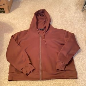 Brown cotton fleece zip up